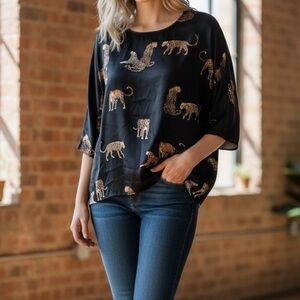 Eesome Black and Gold Leopard Print Top
